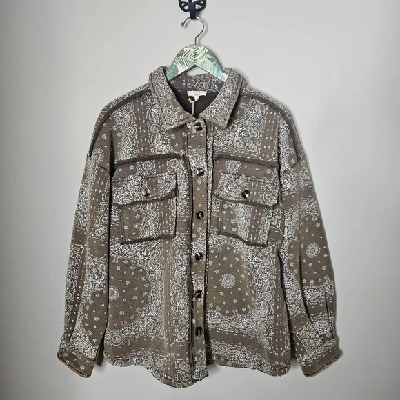 New! Easel Handkerchief Printed Button Down Shirt Jacket S - Picture 1 of 7